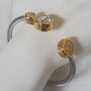 DSMK Cable Stainless Steel Crystal Cuff Bracelet